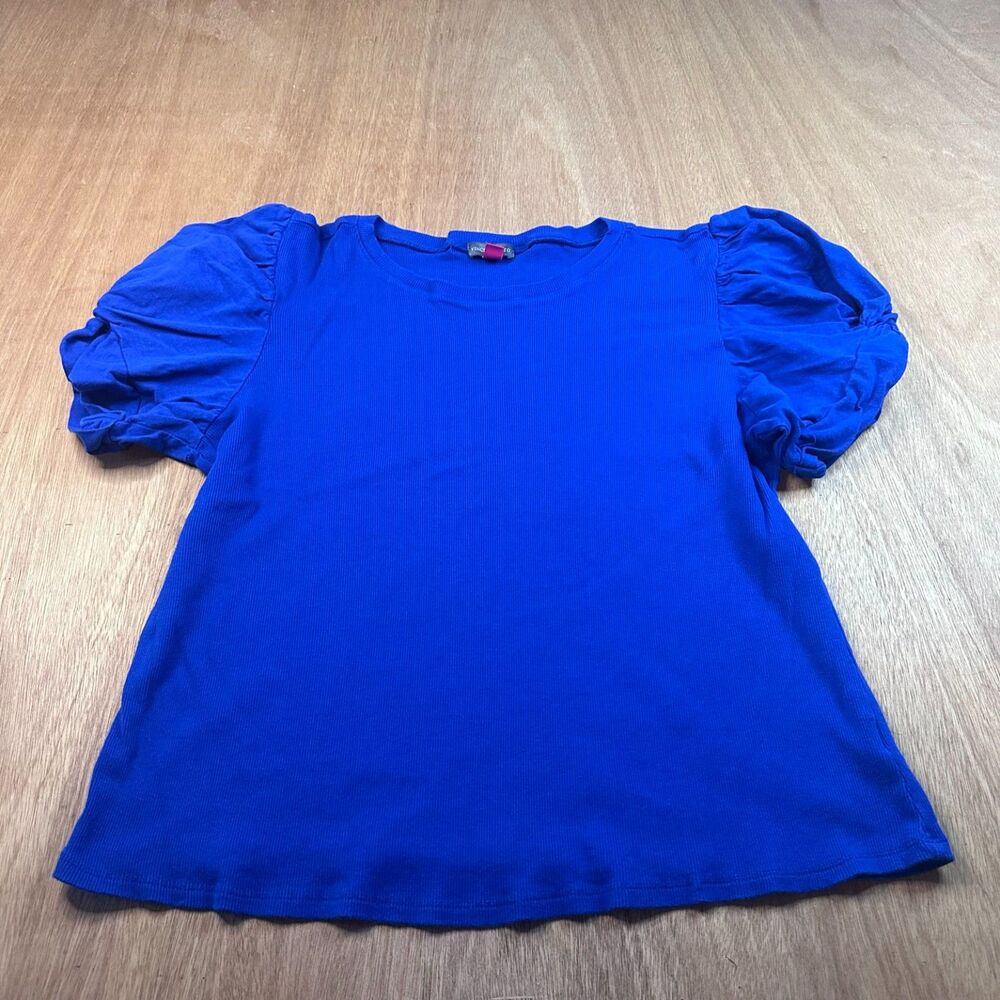 Vince Camuto Blue Puff Sleeve Knot Sleeve Top Womens XXL Ribbed Knit
